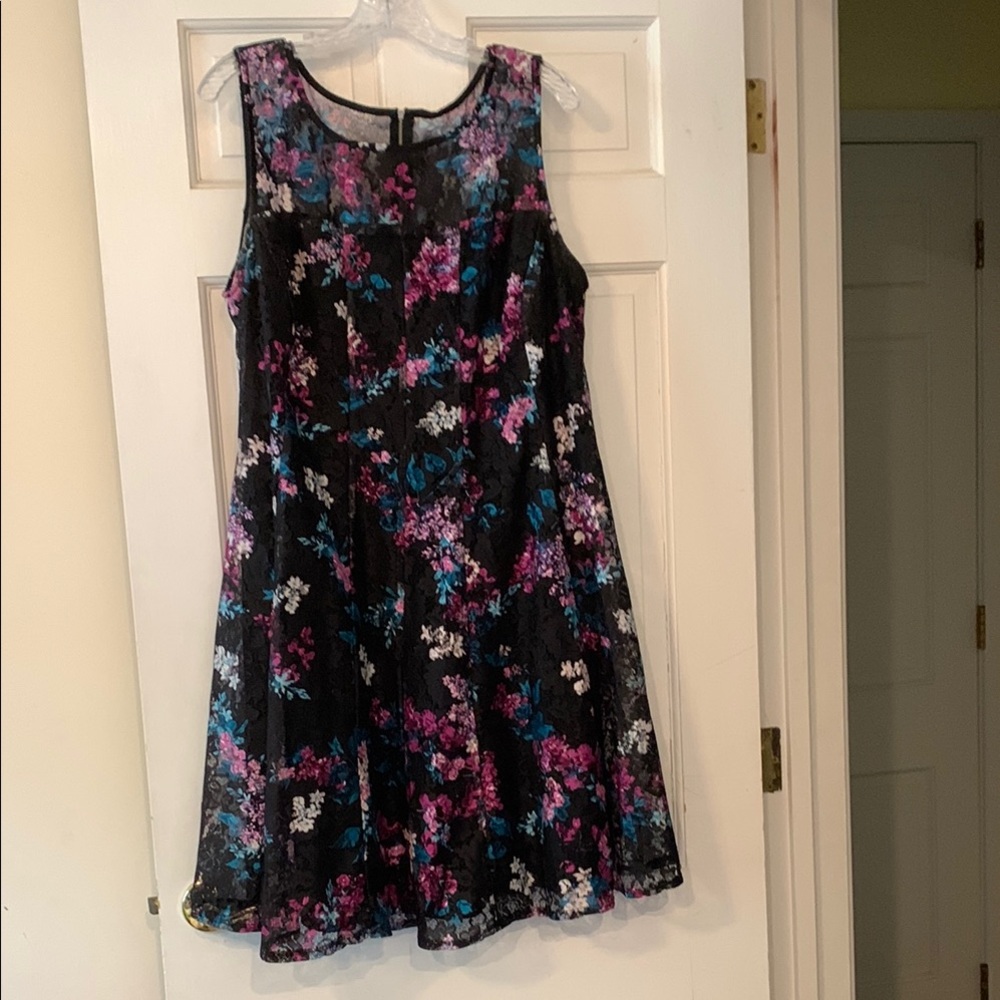 Lane Bryant Black and Pink Sleeveless A-Line Mini Dress
